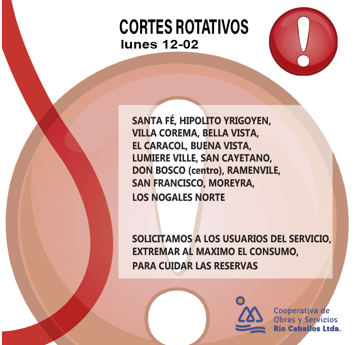 CORTES ROTATIVOS: LUNES 12-02